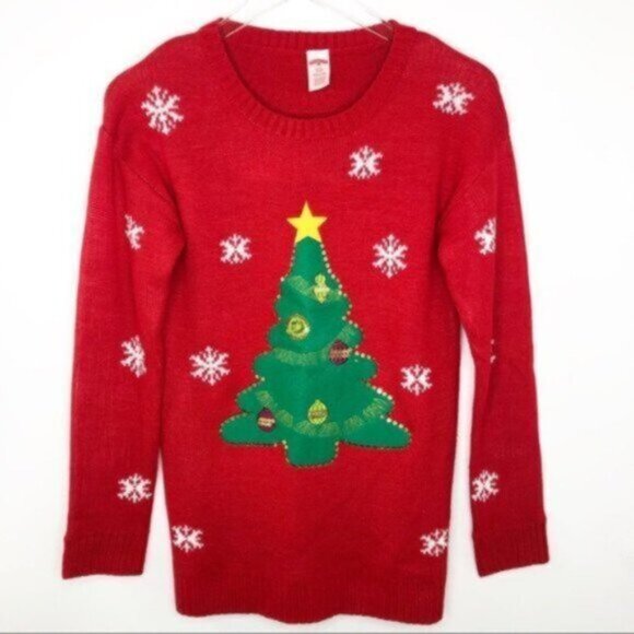 Holiday Time | Women's Red Ugly Christmas Tree Sweater Size Small - Picture 2 of 6
